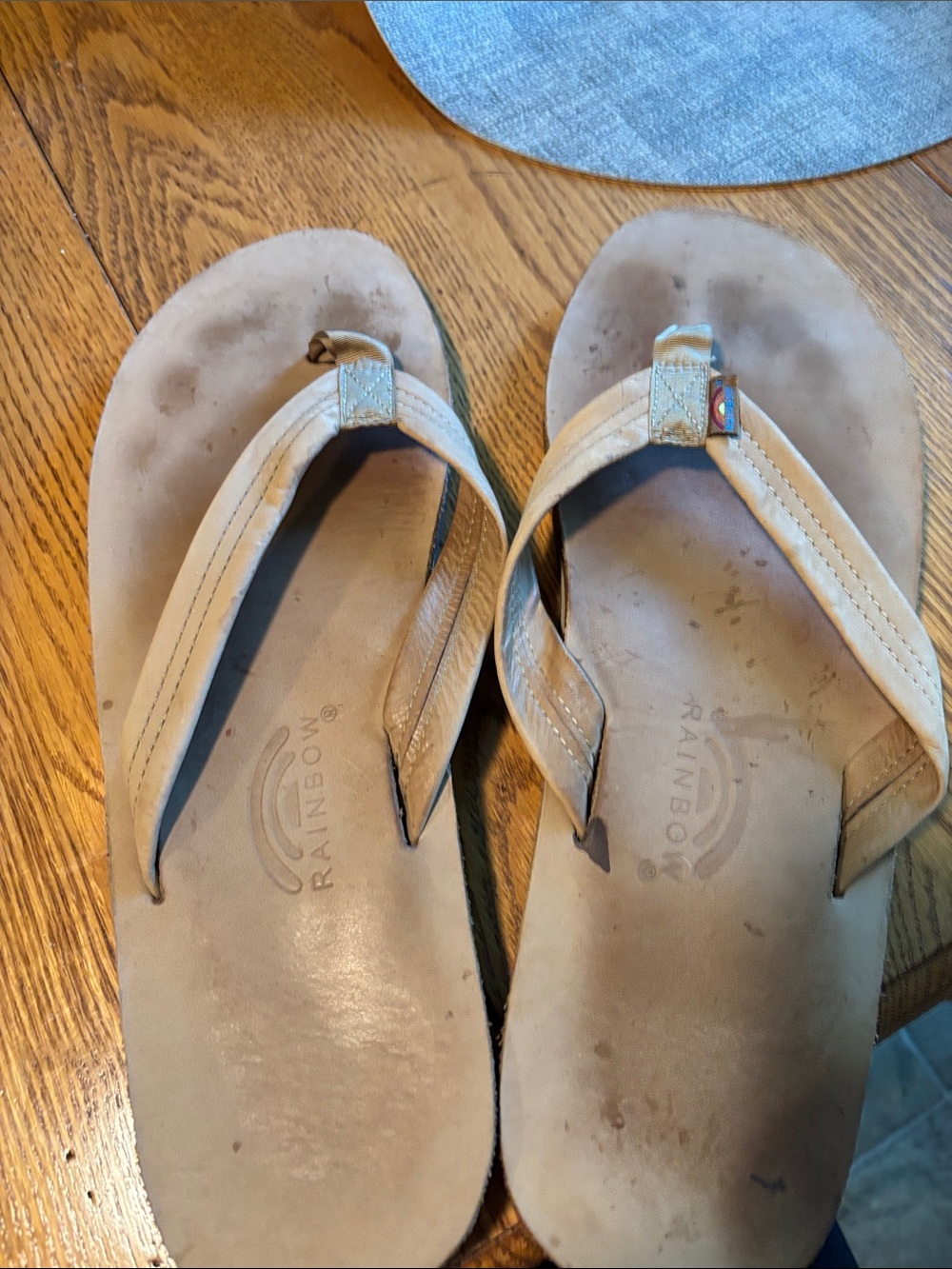 Rainbow Leather Thong Sandals in Light Tan